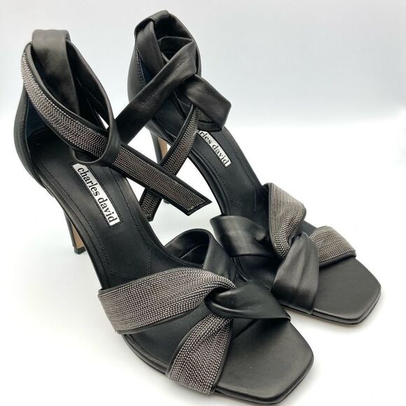 CHARLES DAVID Espionage Ankle Strap Sandal  Leather Heels Pumps Size 9M - Picture 1 of 10
